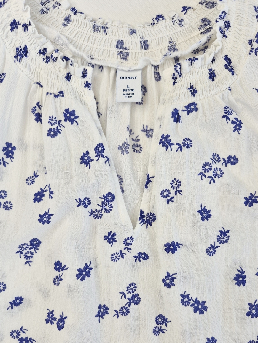 Old Navy White/Royal Blue Flower Cap Sleeve Cotton Top